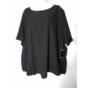 Eloquii Blouse Top Shirt Sz 24 Black Pleated Keyhole Back Short Sleeve Plus Wome